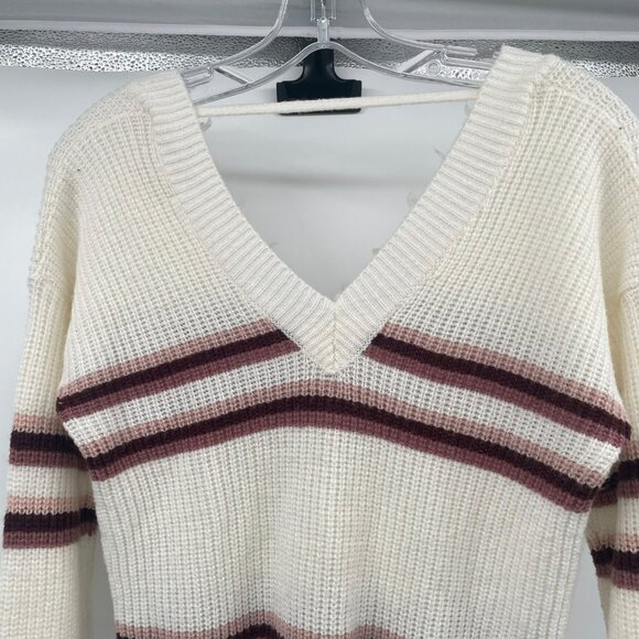 Moral Fiber Womens Striped Knit Sweater V-Neck Distressed Size Large - Picture 6 of 9